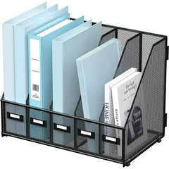 Metal Desk File Organizers with 5 Vertical Compartments for Office, Home, Black