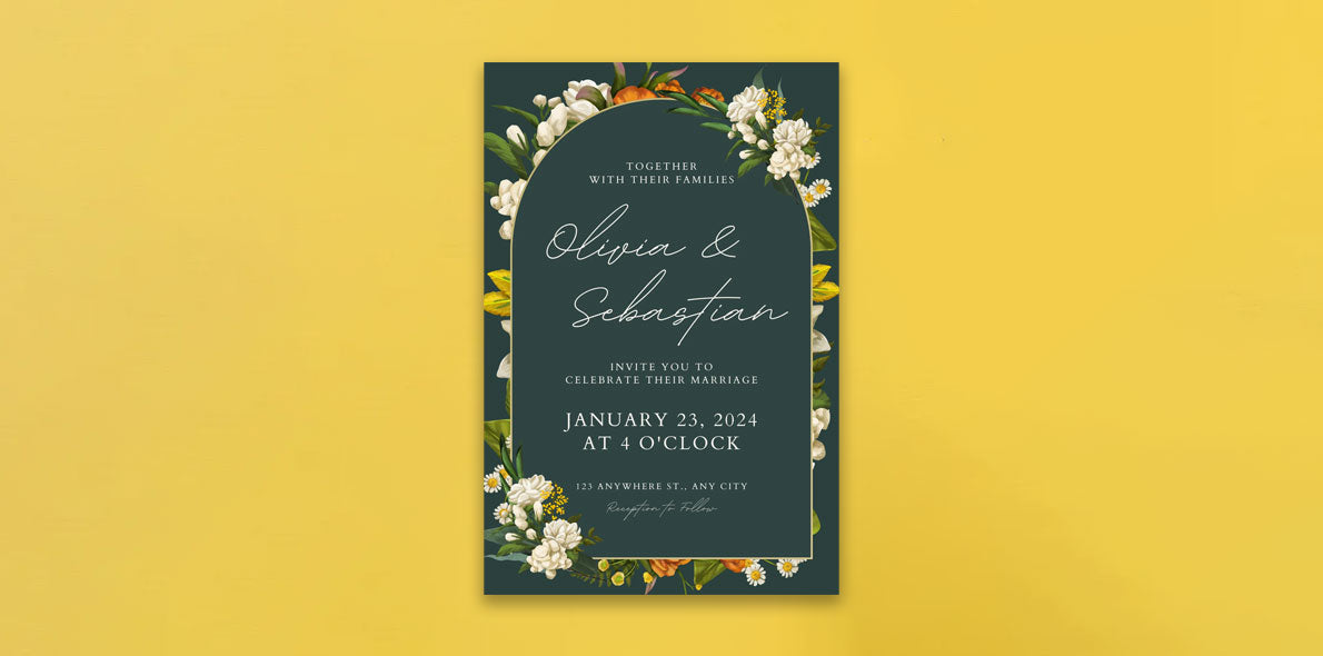 Peony Floral Frame Wedding Invitation Card