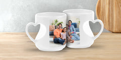 Personalized Heart Cut Handle Printed Mugs