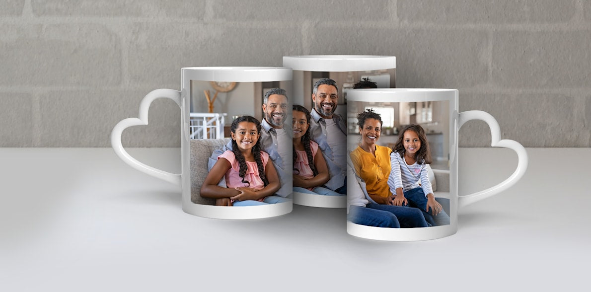 Personalized Heart Handle Printed Mugs